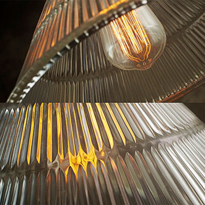 Schwarz/Messingkegel-Anhänger Deckenleuchte Bauernhaus Rippenglas Single-Bulb-Esszimmer Hängende Lampe
