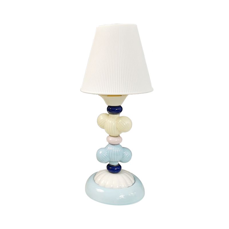 Fabric Conical Reading Book Light Kids 1-Light Table Lamp with Round Ceramic Base in White