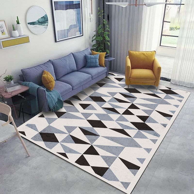 White Modern Rug Polyester Grid Pattern Rug Washable Rug for Home Decor