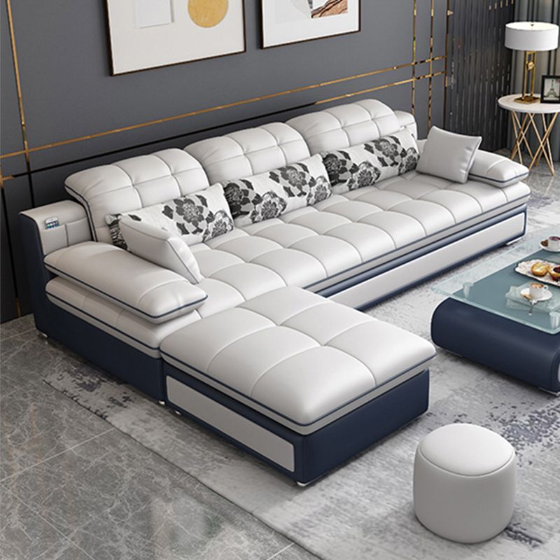 Contemporary Faux Leather Sofa & Chaise Biscuit Back Pillow Top Sofa