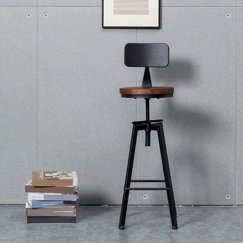 Industrial Style Wood Top Barstool Adjustable Bar Stool for Living Room