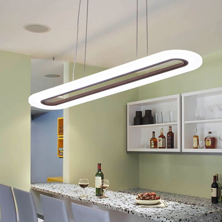 Modern Minimalist Oval Island Light Acrylic LED Strip Restaurant Pendant Lighting In White