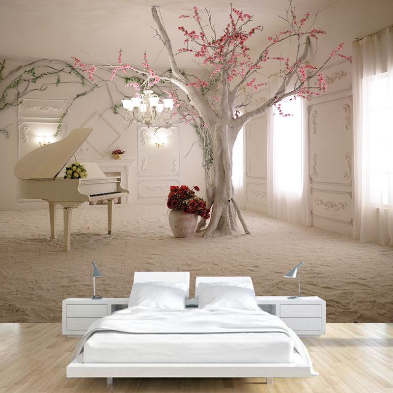 Piano Room Look Wall Murals White and Brown Contemporary Wall Art for Home Decor