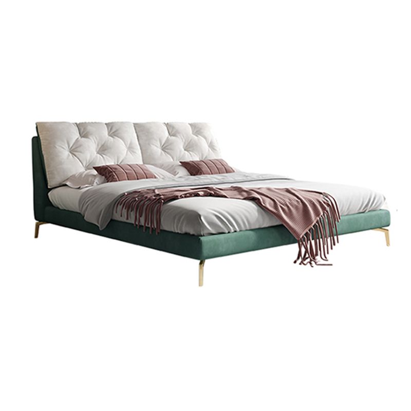 Luxurious Tufted Upholstered Bed Frame King and Queen Size Panel Bed in Dark Green