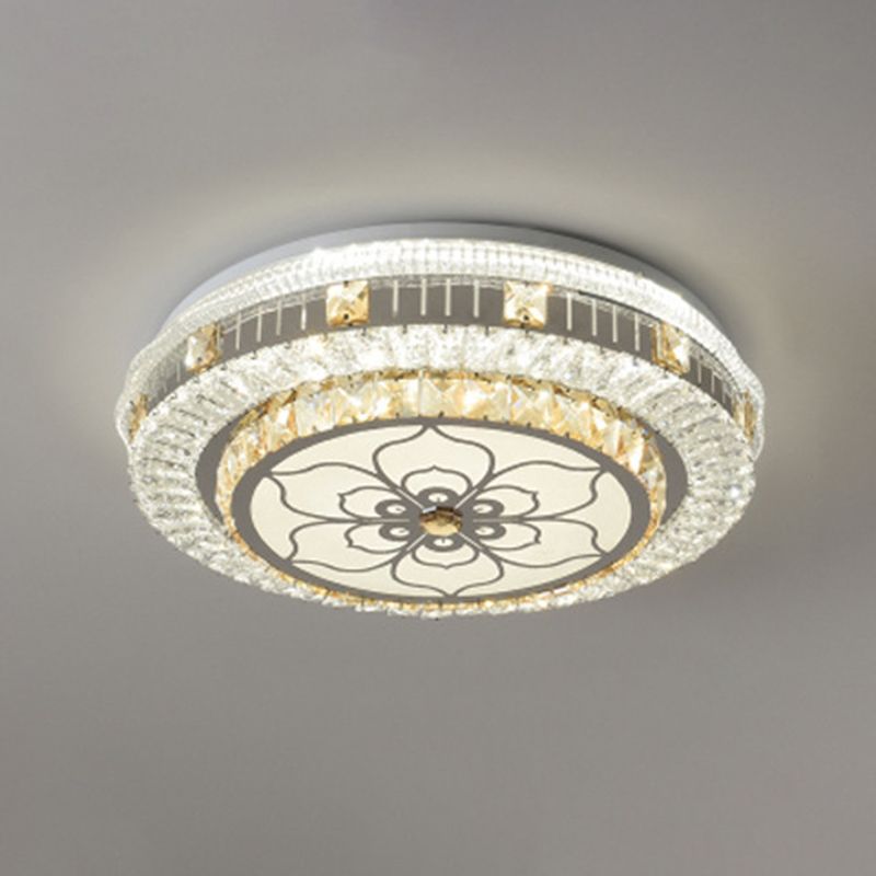 Drum Bedroom Ceiling Lighting Inlaid Crystal LED Modern Flush Mount Light in White