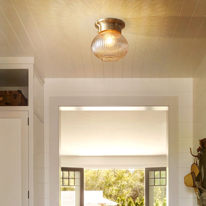 Gold Spherical Flush Mount Modern 1 Light Prismatic Glass Flush Ceiling Light Fixture