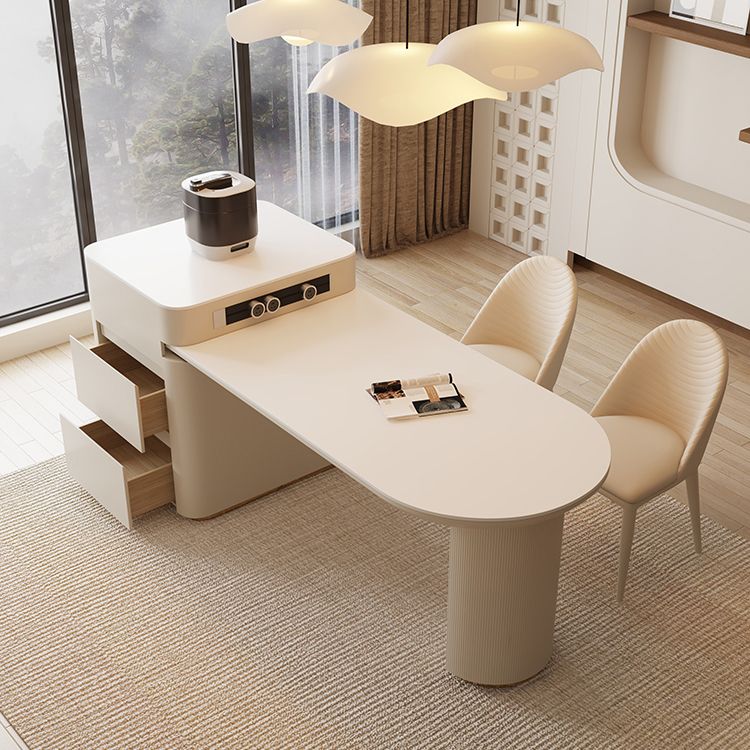 Modern Free Form Dining Table Stone Top Dinette Table with Storage