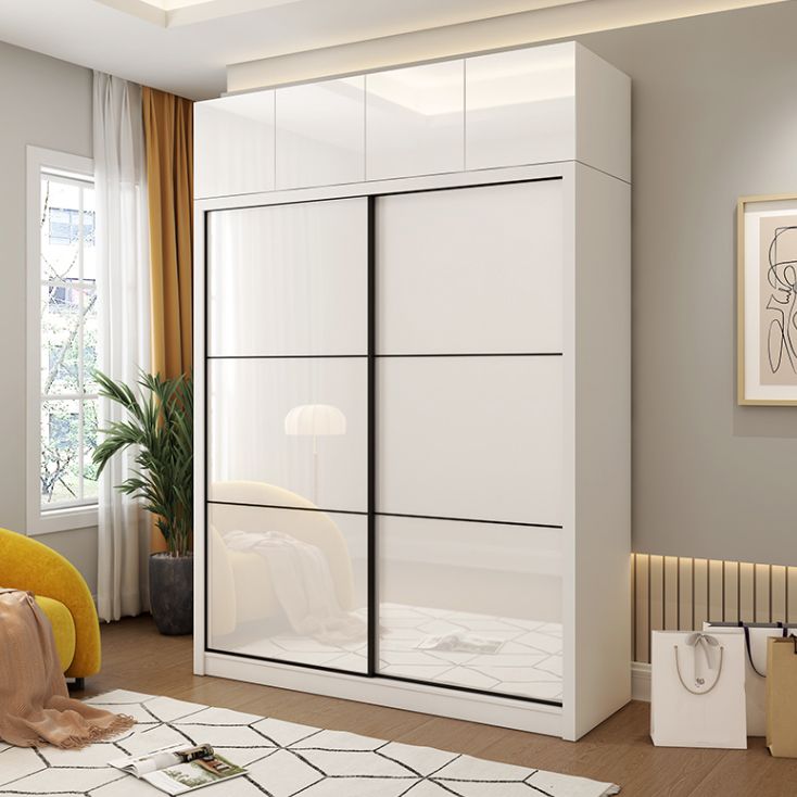 Sliding Wardrobe Closet with Shelves White Wooden Wardrobe Armoire