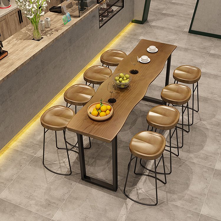 Rectangle Pine Wood Top Bar Table Industrial Bar Table with Double Pedestal in Black