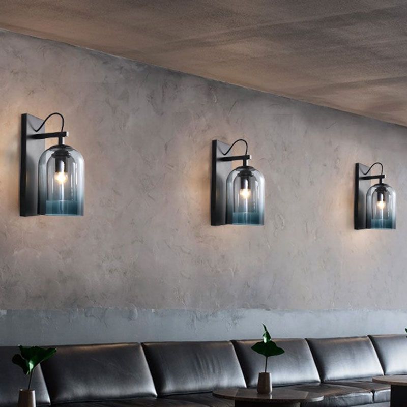 2-Shade Sconce Lighting Fixture Modern Gradient Glass 1 Bulb Black Wall Mounted Lamp