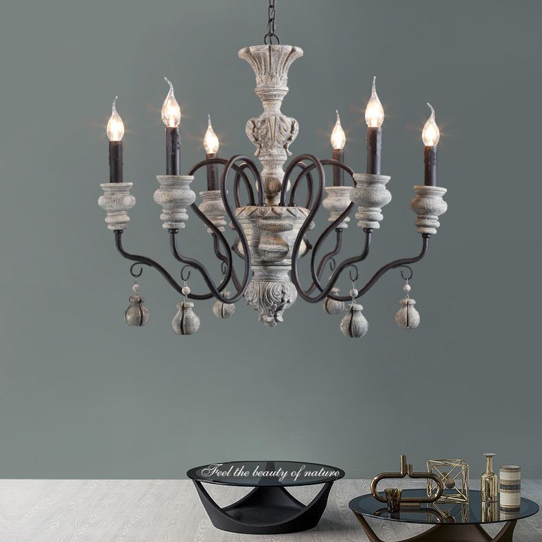 American Vintage Candelabra Resin Kroonluchter metaal Gooseneck arm Suspensie Verlichtingsarmatuur voor woonkamer