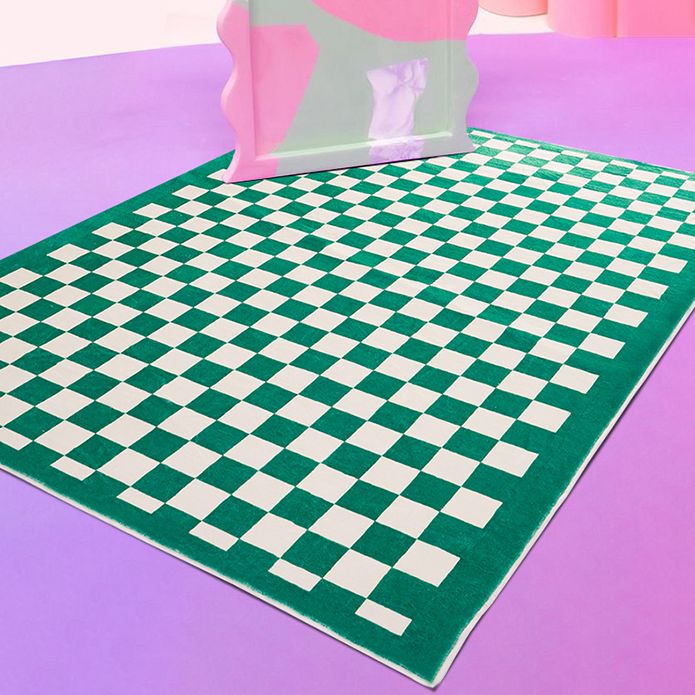 Multicolor Simplicity Area Rug Polyester Gingham Print Rug Non-Slip Backing Indoor Rug for Bedroom