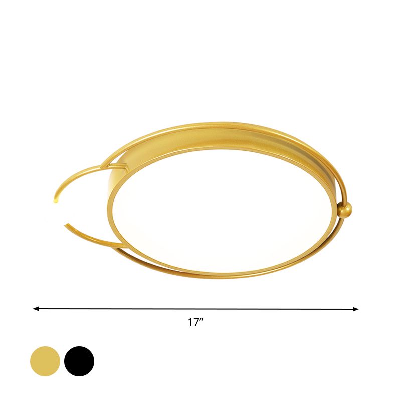Iron Rounded Flush Light Fixture Modernist 17"/20.5" Wide LED Flush Mount Lamp in Black/Gold, Warm/White Light