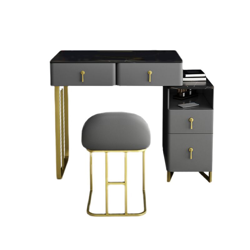Gray Dressing Table Genuine Leather Vanity Table with Storage Drawers