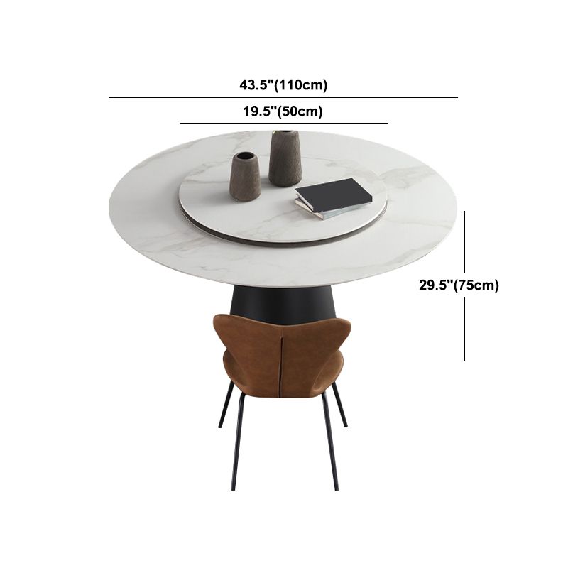 Round Sintered Stone Dining Table Modern Turntable Furniture with Steel Pedestal Base