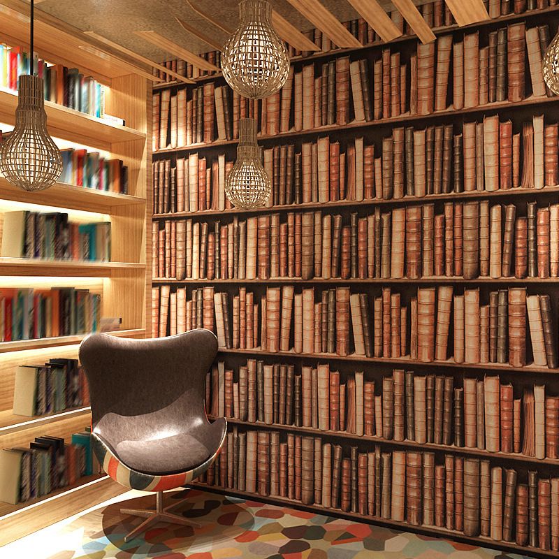 3D Bookstore and Stacked Books Decorative Non-Pasted Wallpaper, 57.1 sq ft.