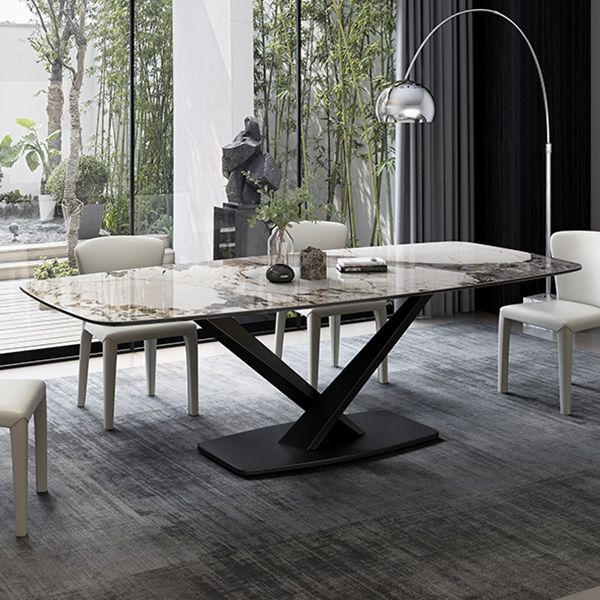Metal Contemporary Rectangular Dining Table Sintered Stone Dining Table for Dining Room