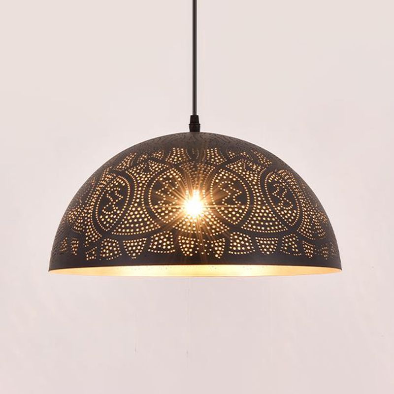 1 Head Hemisphere Pendant Lighting Art Deco Metal Ceiling Suspension L