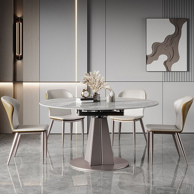 Stone Top Dining Table Modern Round Dining Table with Pedestal Base in Grey