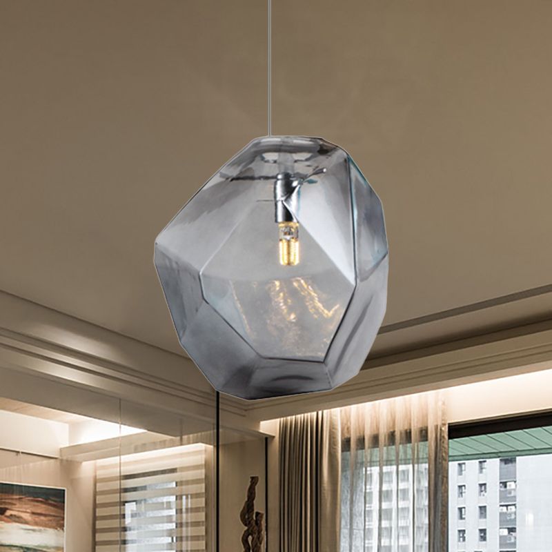 Faceted Grey/Orange/Purple Glass Pendant Lighting Contemporary 1 Light Dining Room Led Hanging Lamp Fixture