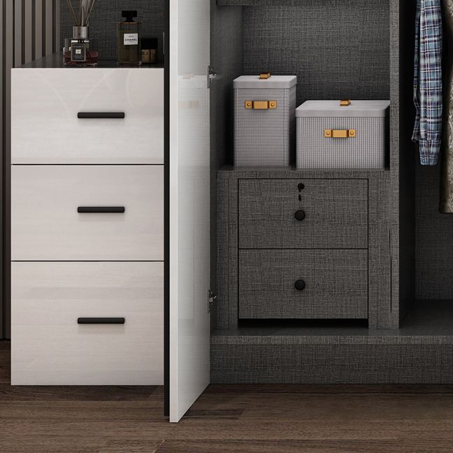 Mirrored Finish Cabinet with Hinged Doors Contemporary White Storage Cabinet