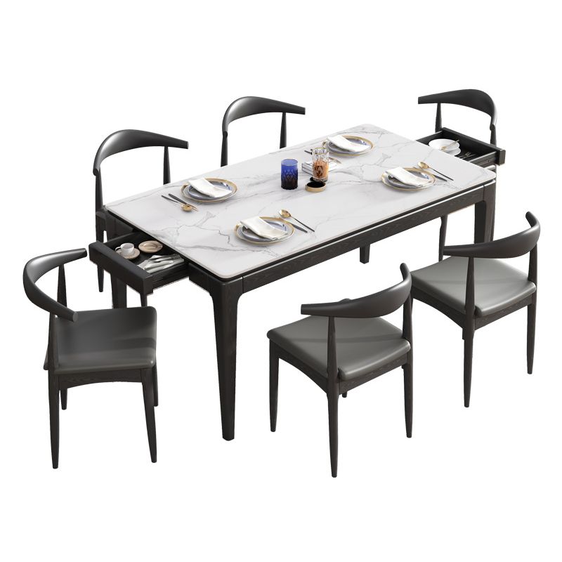 Modern Style Home Sintered Stone Dining Table Rectangle Shape Table with Ash Wood Base
