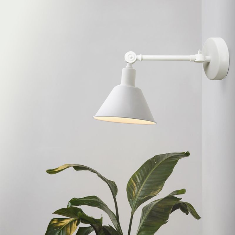 Cone Metal Wall Hanging Light Industrial Style 1 Light Bedroom Sconce Lamp in White/Black