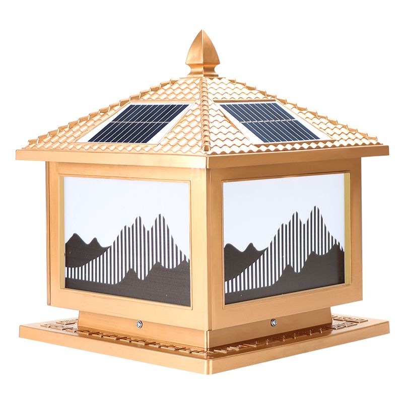 Modern Pillar Light Metallic LED Solar Lighting Fixture for Garden