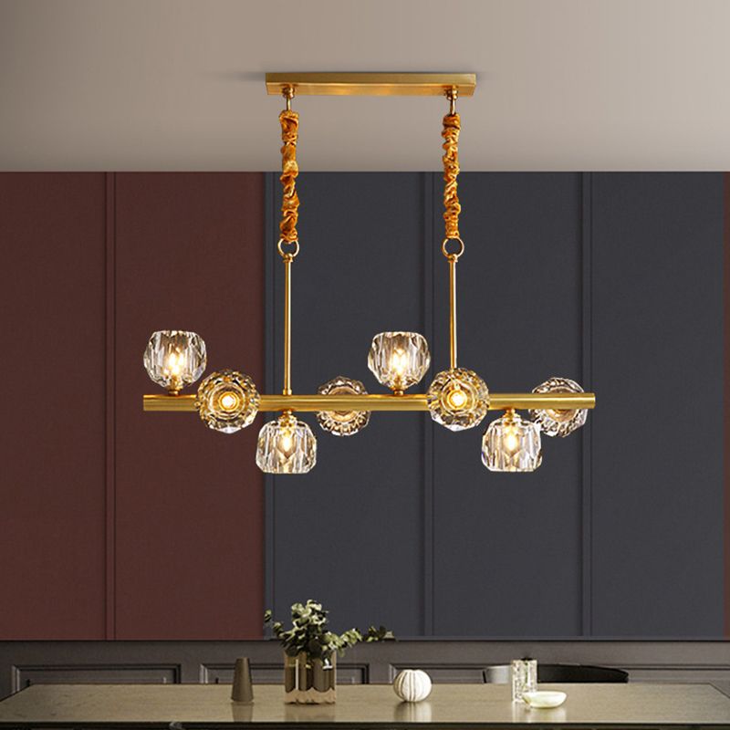 Modern Kitchen Island Light Brass & Crystal Pendant Ceiling in Gold & Clear