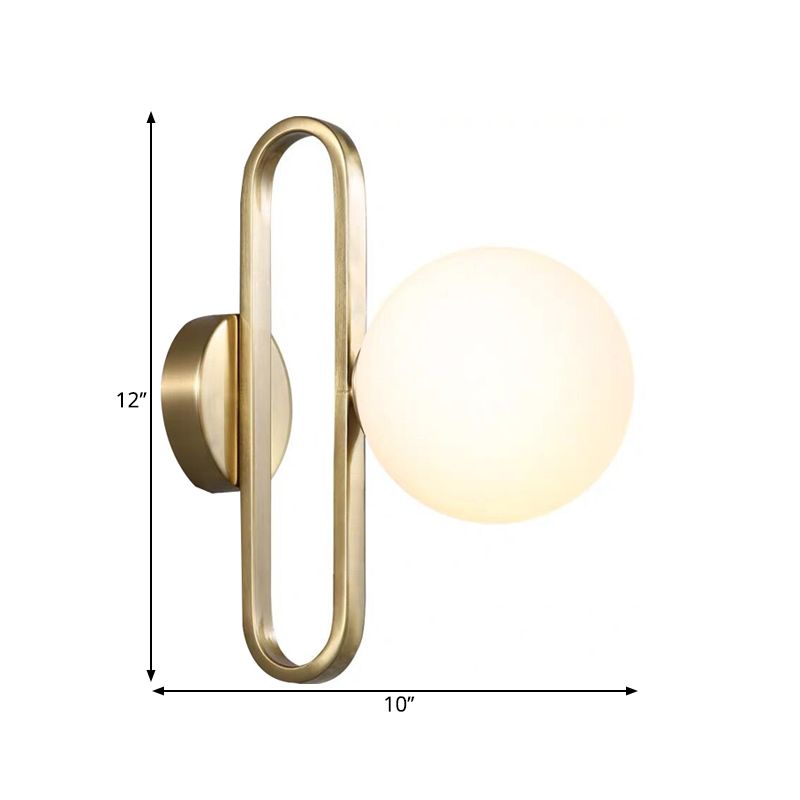 Opal Glass Sphere Sconce Light Simplicity Single Light Gold Wall Lighting Idea with Oblong Decor