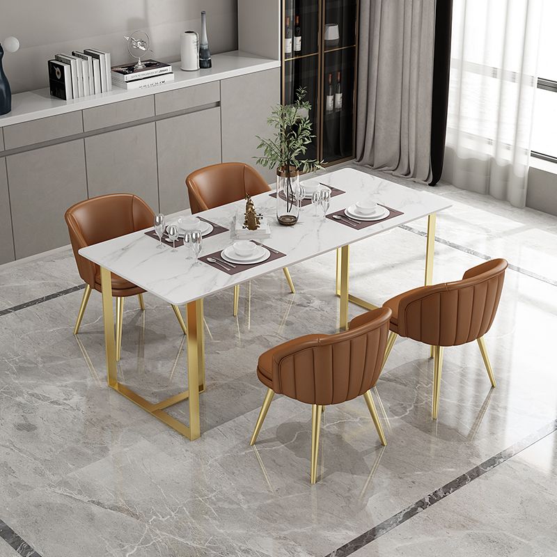 Contemporary Dining Set 1/5 Pcs Rectangle Stone Dining Table with Upholstered Chairs