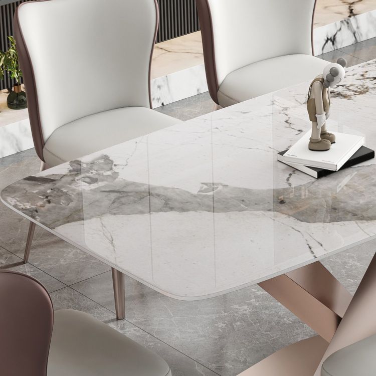 Luxury Sintered Stone Top Table Rectangle Dining Table with Pedestal Base