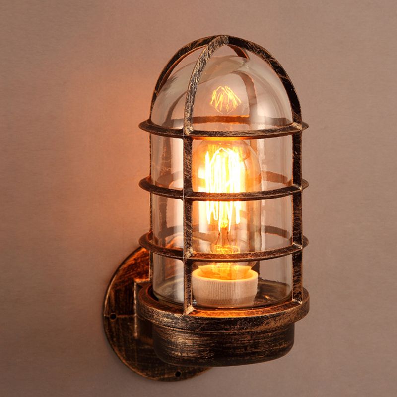 Industrial Clear Glass Wall-Mounted Light Wrought Iron Wall Light Sconces