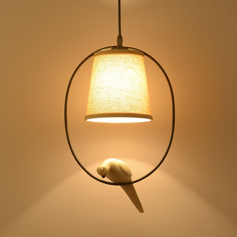 Wijd uitlopende stof hanger plafondlicht rustiek witte hanglamp lamp met vogeldecoratie