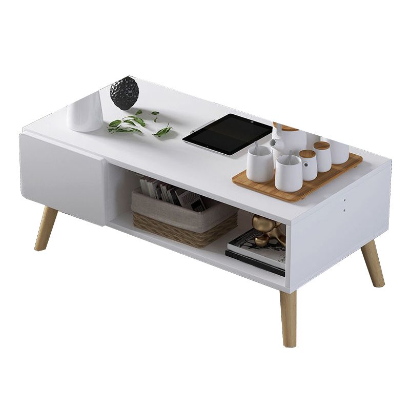 16.53"H Rectangle Wood Coffee Table 4 Legs Cocktail Table with Storage