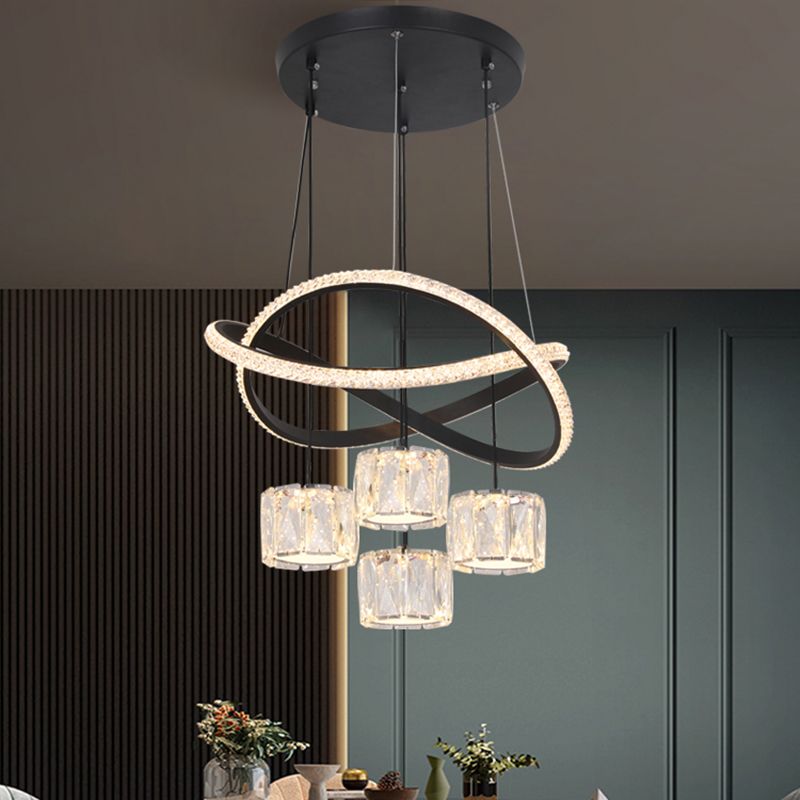Cilindrische kristallen suspensielamp eigentijdse zwarte led plafond hanger voor eetkamer