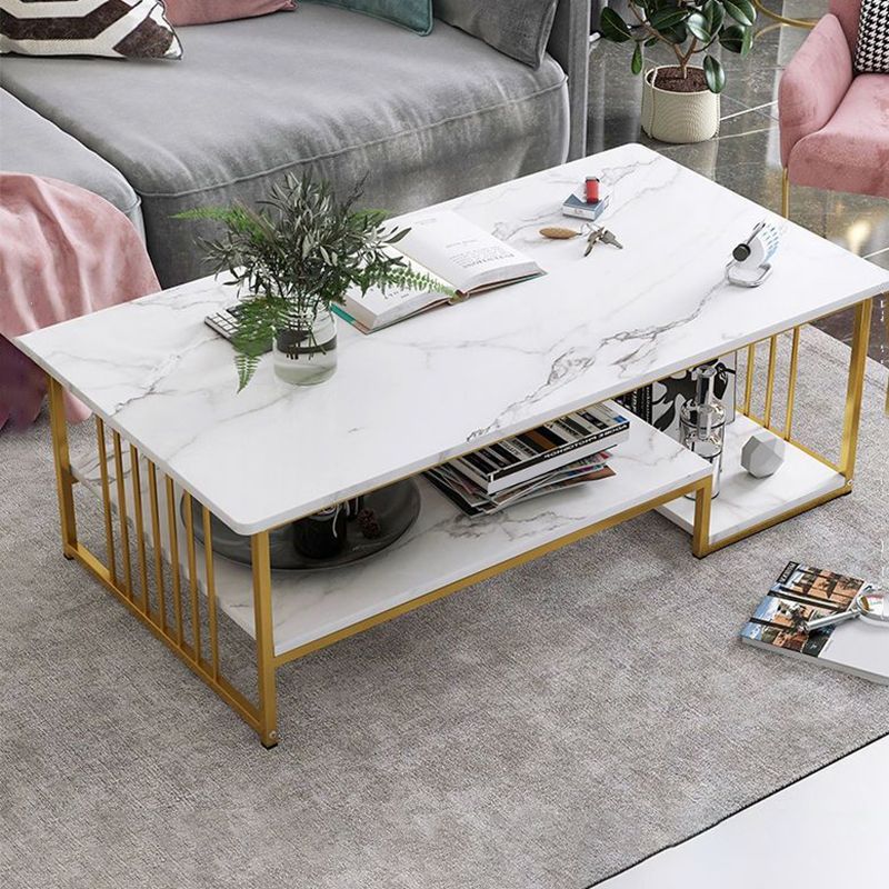 Modern Style Wooden Table with Rectangular Storage Rack Coffee Table