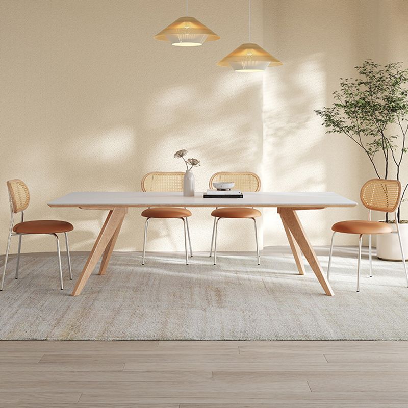 Modern Solid Wood Dining Table White Rectangular Top with Solid Wood Legs