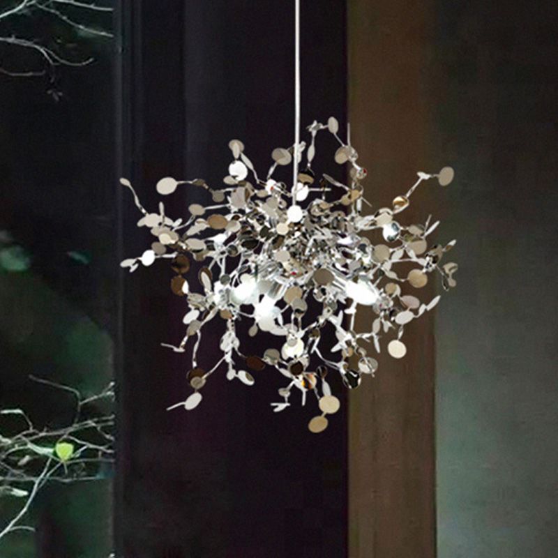 Modern Sputnik Pendant Light Fixture Metal LED Hanging Ceiling Light in Silver for Living Room