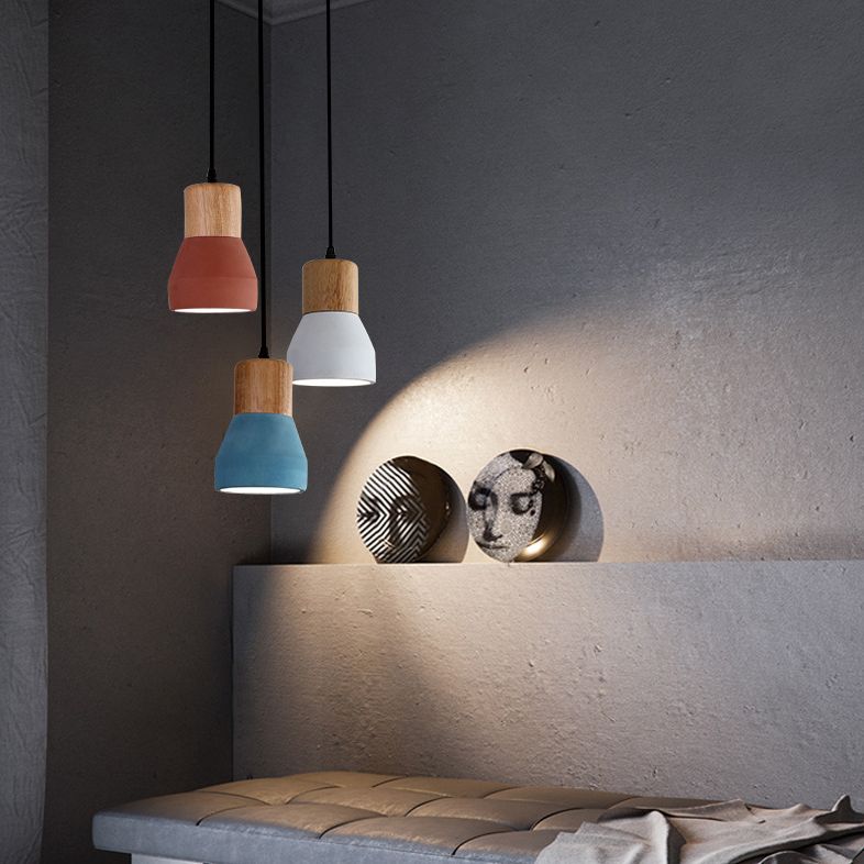 Shaded Suspension Pendant Light Minimalist Style Wooden Hanging Light Fixture for Restaurant