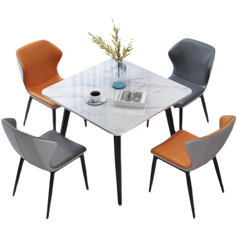 Square Industrial Dining Table White Tone Fixed Table with Sintered Stone
