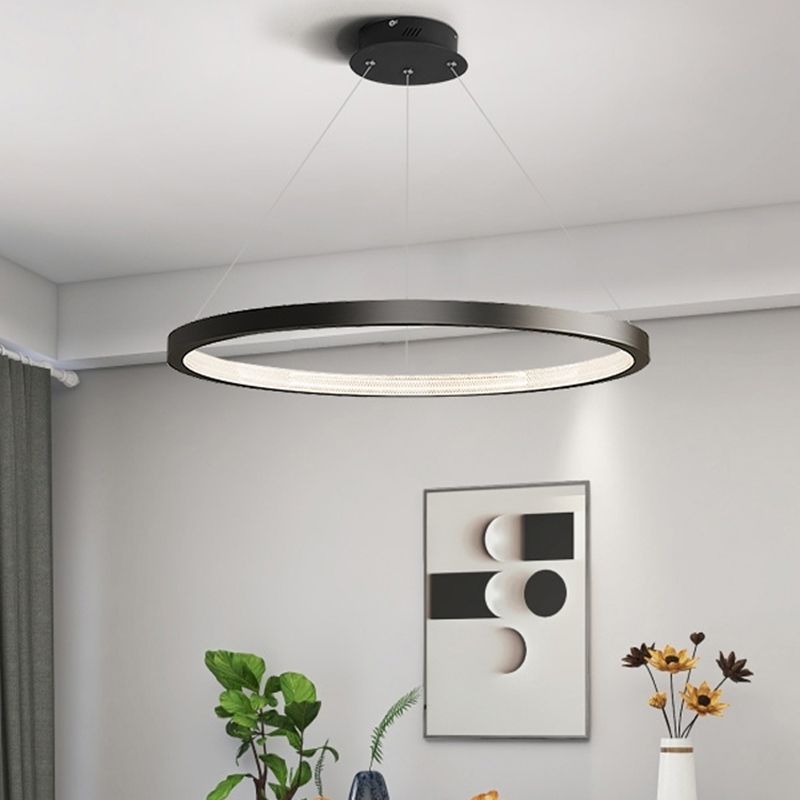 Circle Shape Metal Pendant Light Fixture Modern 1 Light Hanging Light Fixture in Black