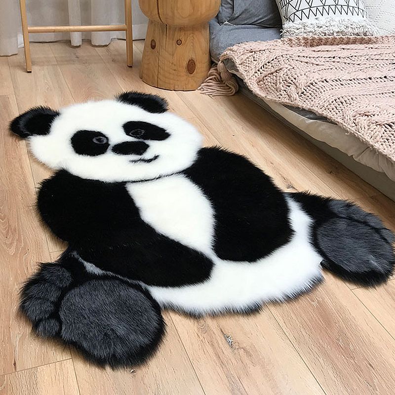 Modernism Panda Pattern Rug Black and White Polyester Rug Non-Slip Pet Friendly Washable Carpet for Living Room