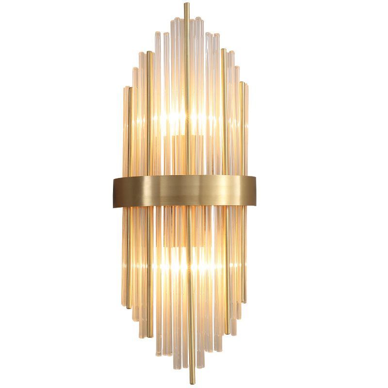 Postmodern Brass Wall Light Gold Tubular Shape Wall Sconce with Crystal for Living Room