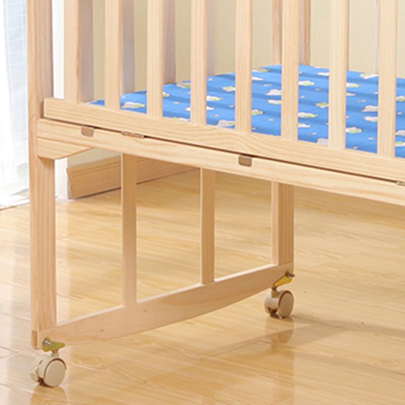 Farmhouse / Country Baby Crib Wood with Guardrail Washed Natural Nursery Bed