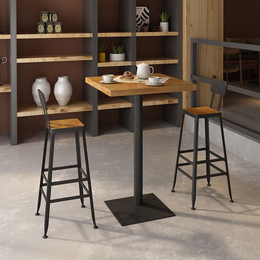 Industrial Square Hemlock Bar Dining Table Iron Indoor Bistro Table with Single Pedestal