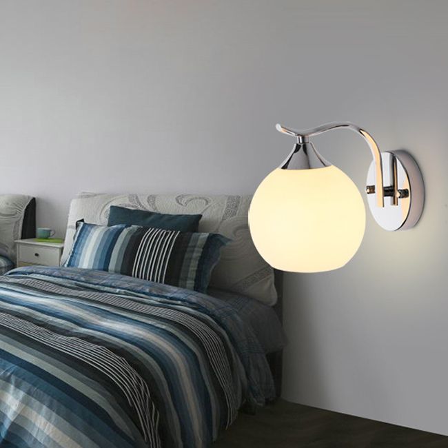 White Globe Shaded Wall Light Modern Glass Lighting for Home