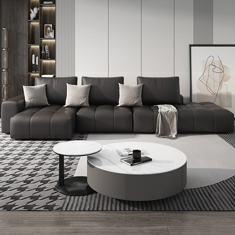 One Side Armrest Cushioning Back Sofa Bed Black Imitation Leather Sofa