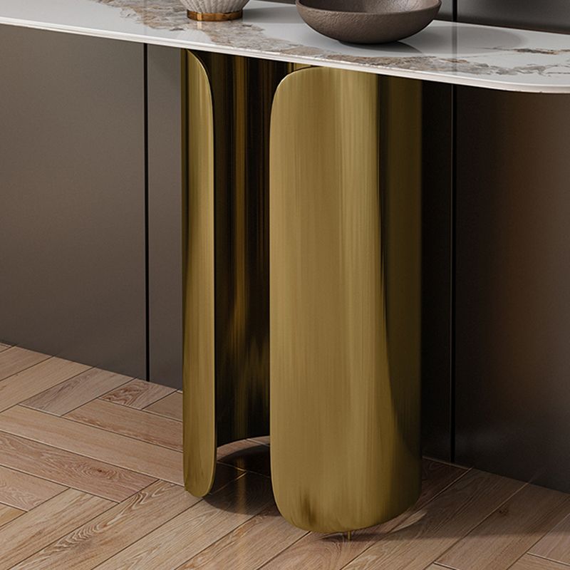 Glam Oval Console Accent Table with Stainless Steel Bracket for Hall