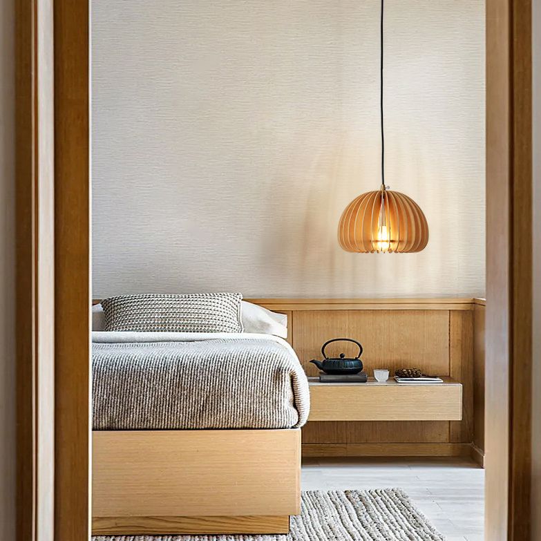 1 Light Pumpkin Hanging Ceiling Lights Creative Modern Wood Pendant for Clothing Store